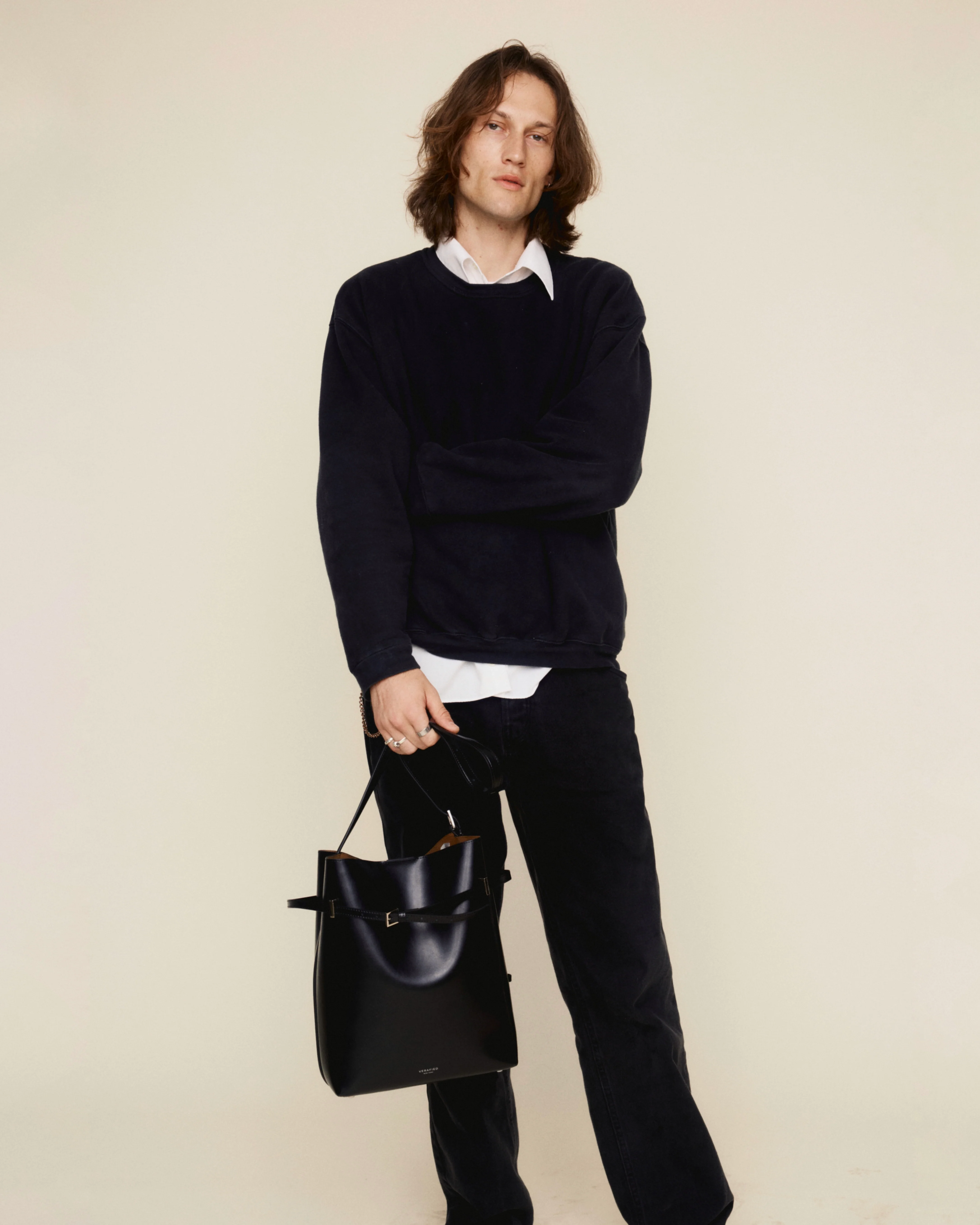 Black Belted Leather Tote Bag - Image 11