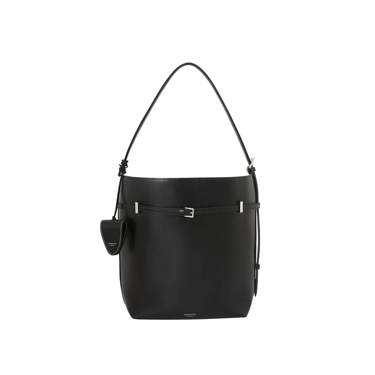 Black Belted Leather Tote Bag - Image 12
