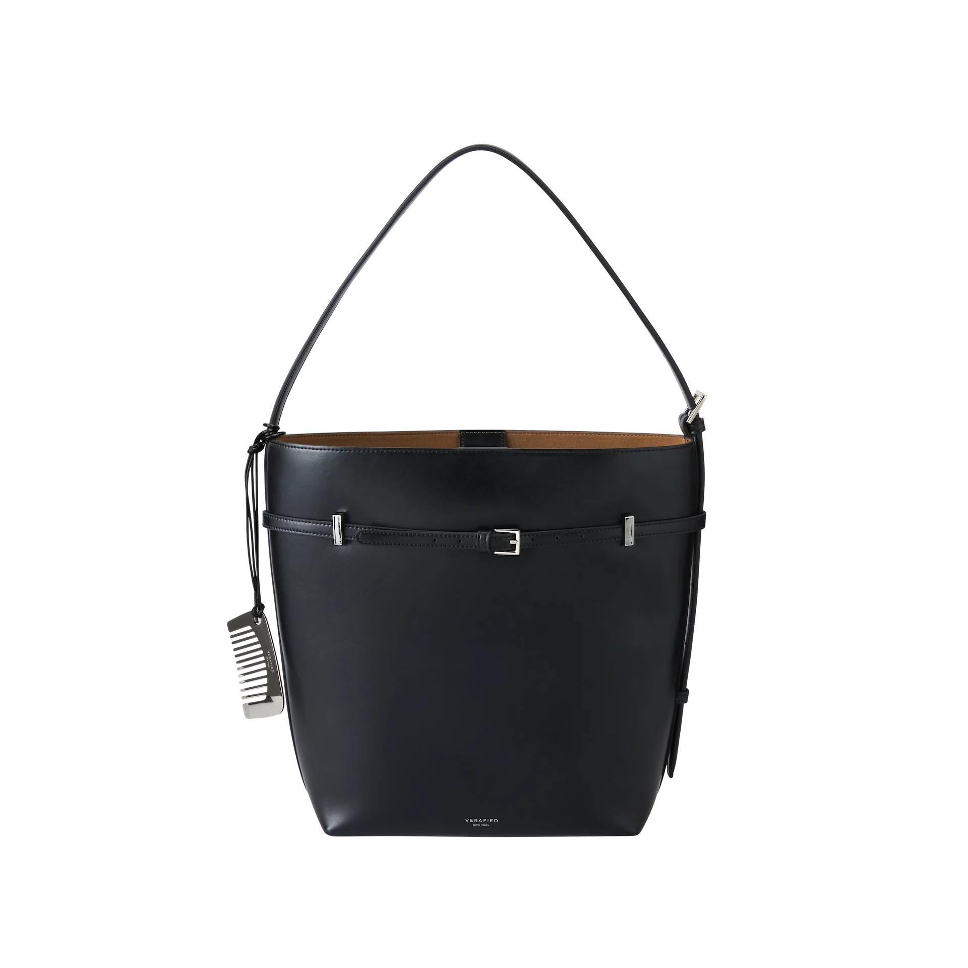 Black Belted Leather Tote Bag - Image 14