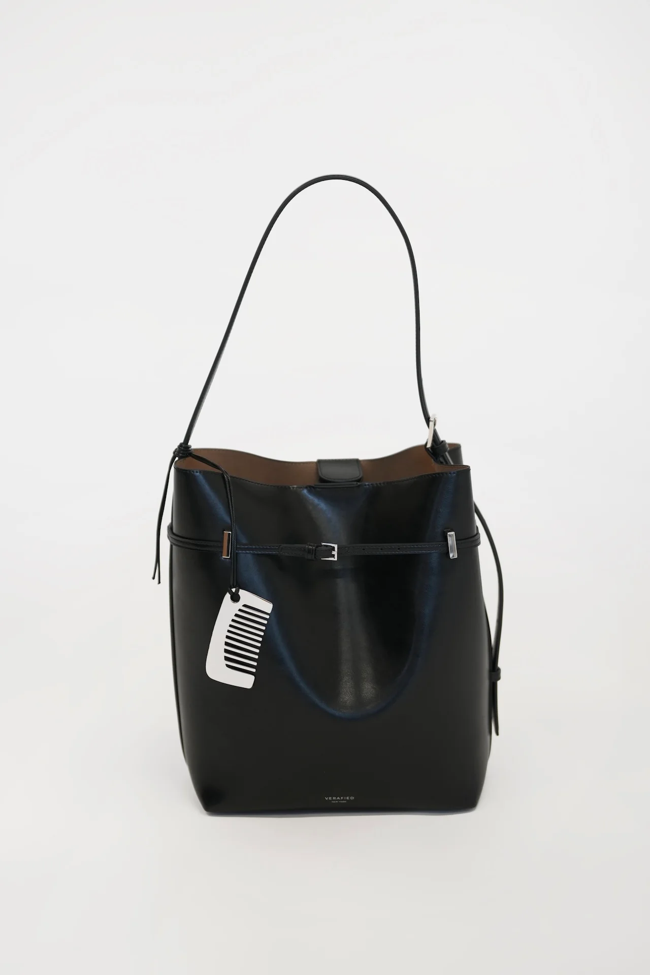 Black Belted Leather Tote Bag - Image 16