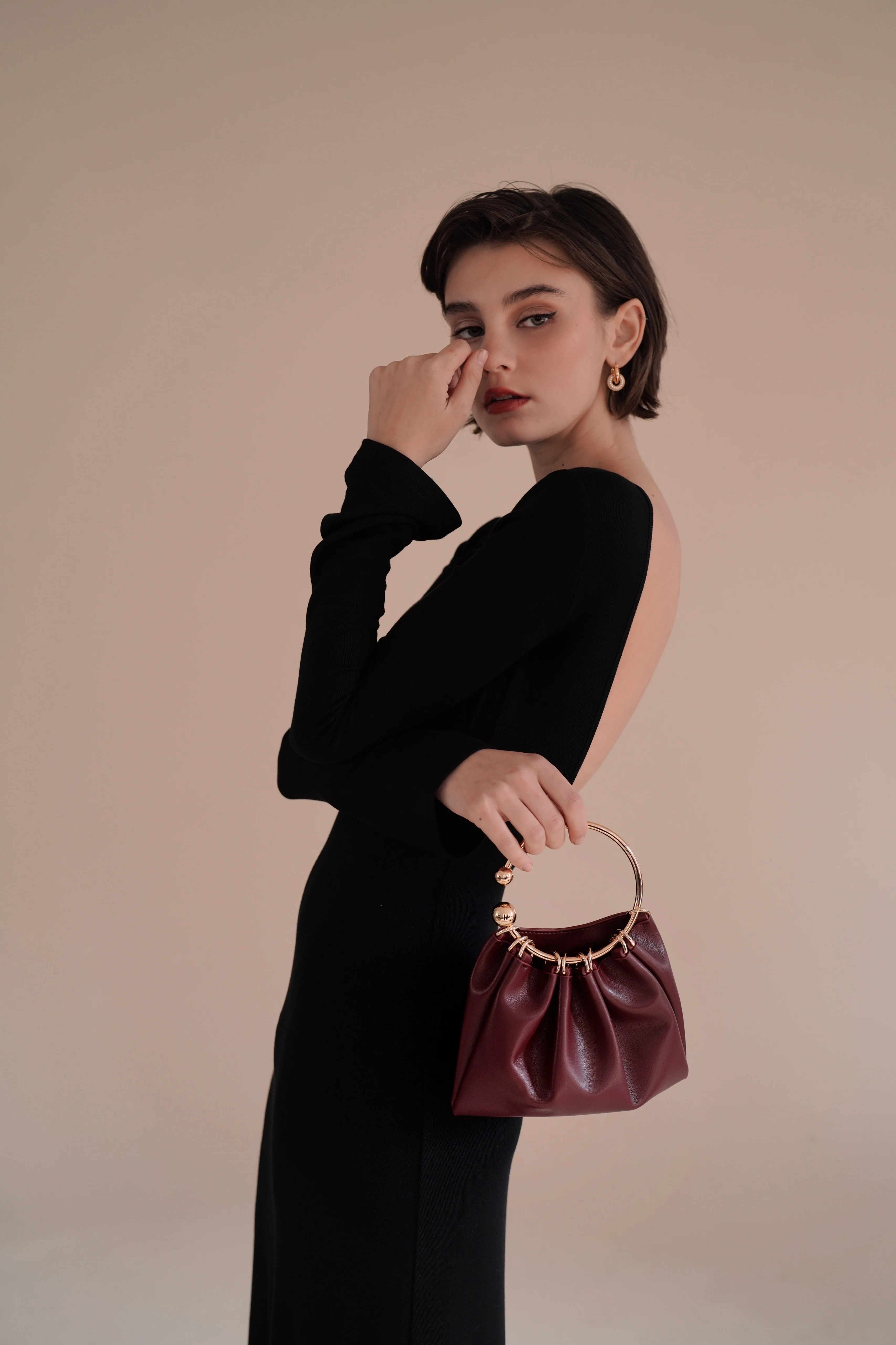 Burgundy Ring Handle Bag - Image 7