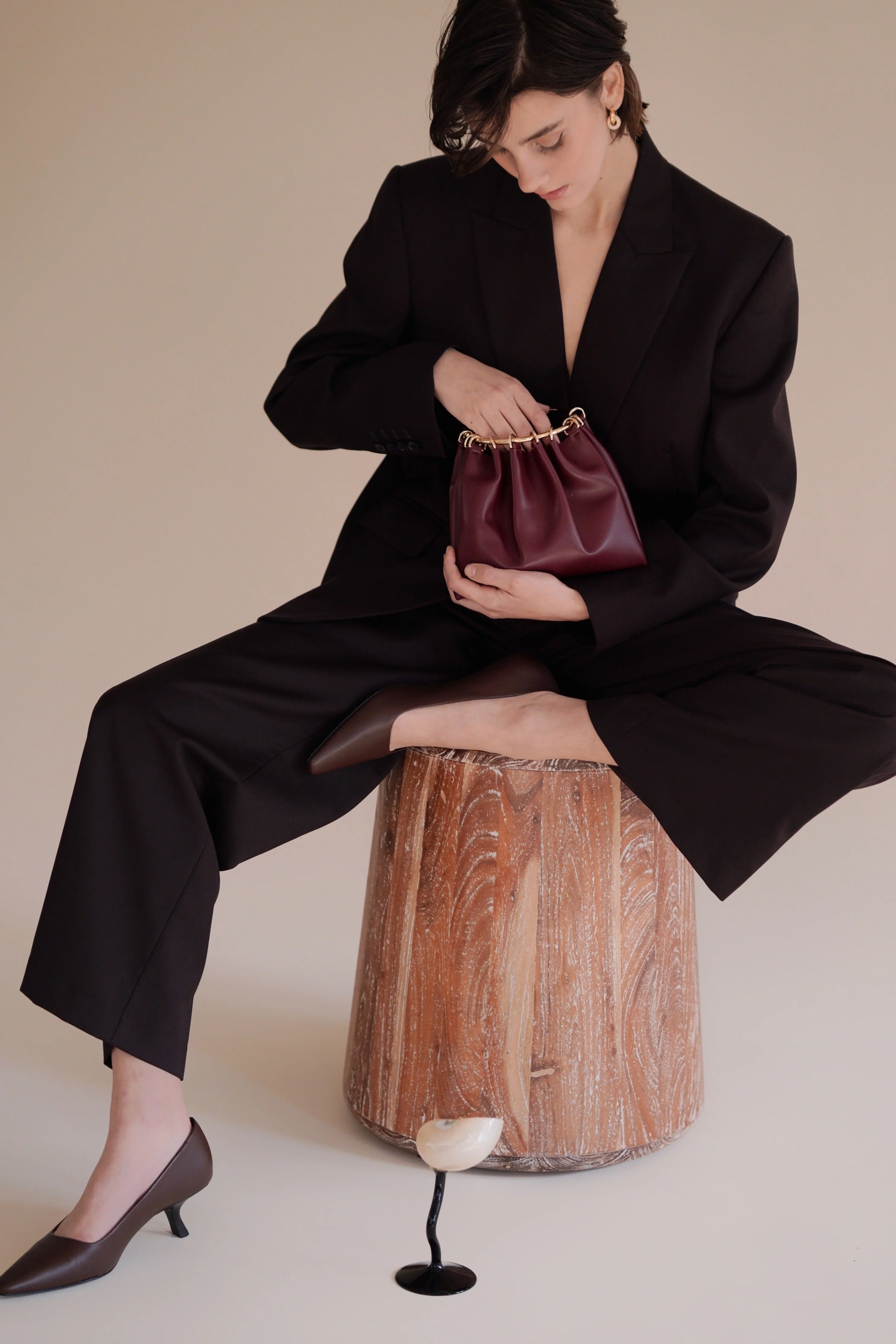 Burgundy Ring Handle Bag - Image 8