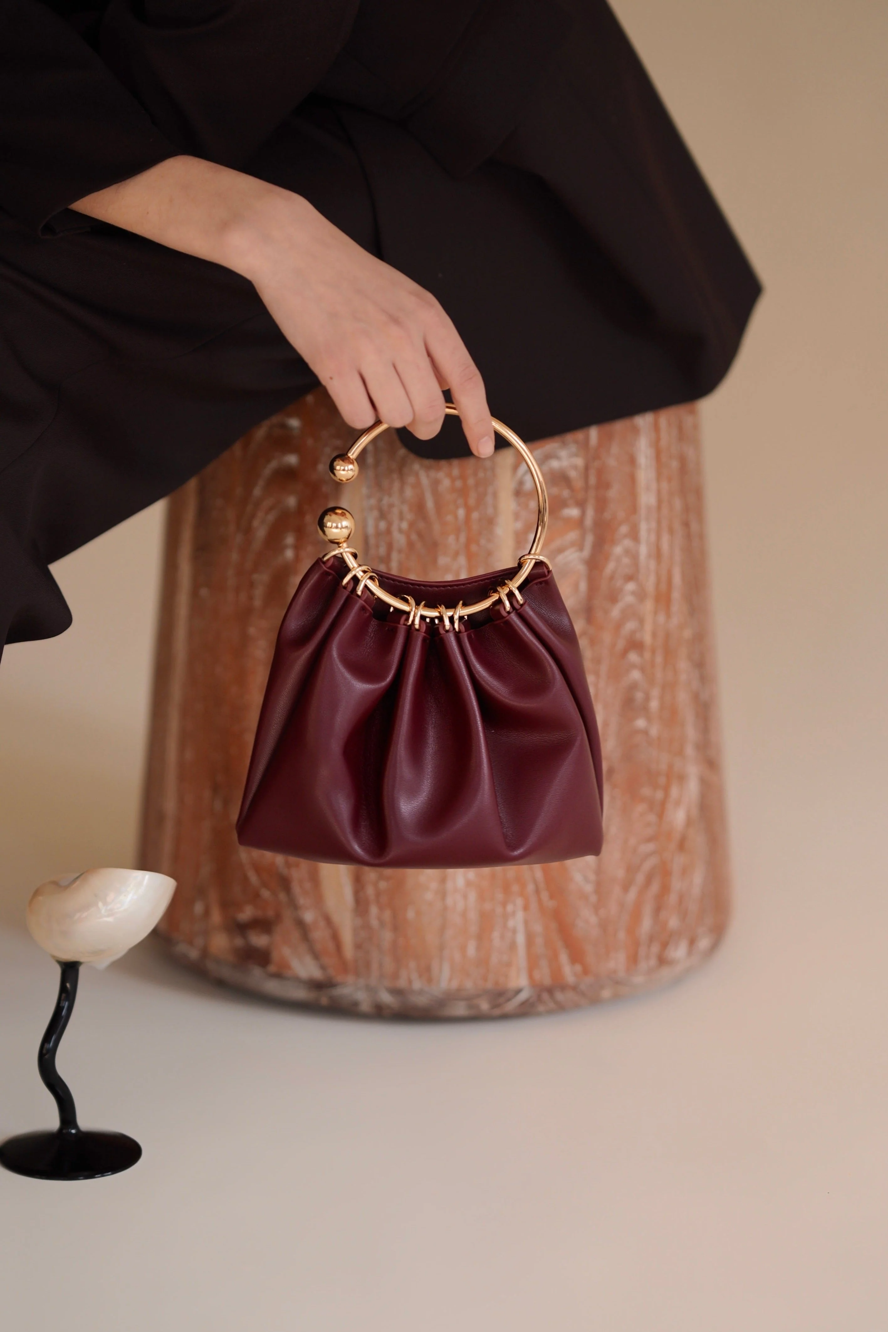 Burgundy Ring Handle Bag - Image 9