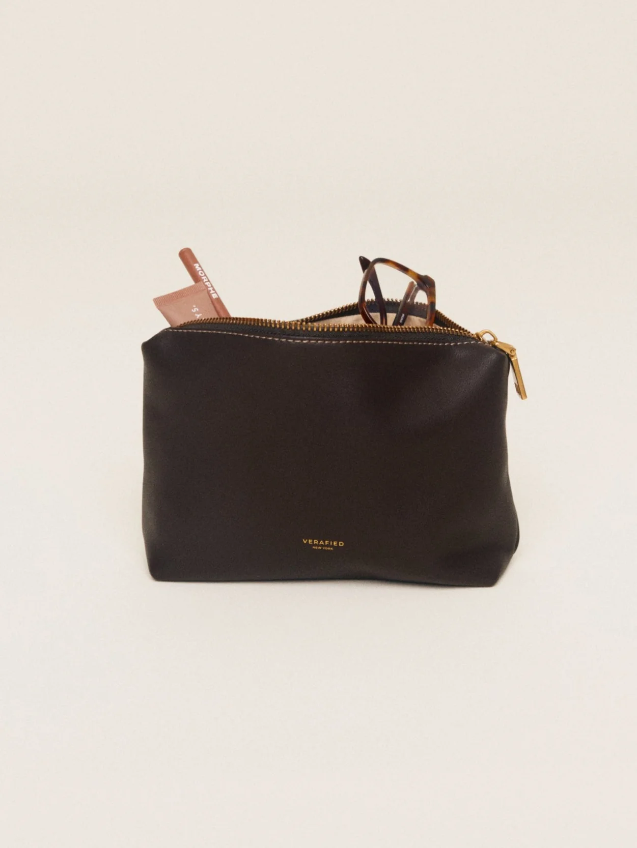 Espresso Leather Makeup Pouch - Image 2
