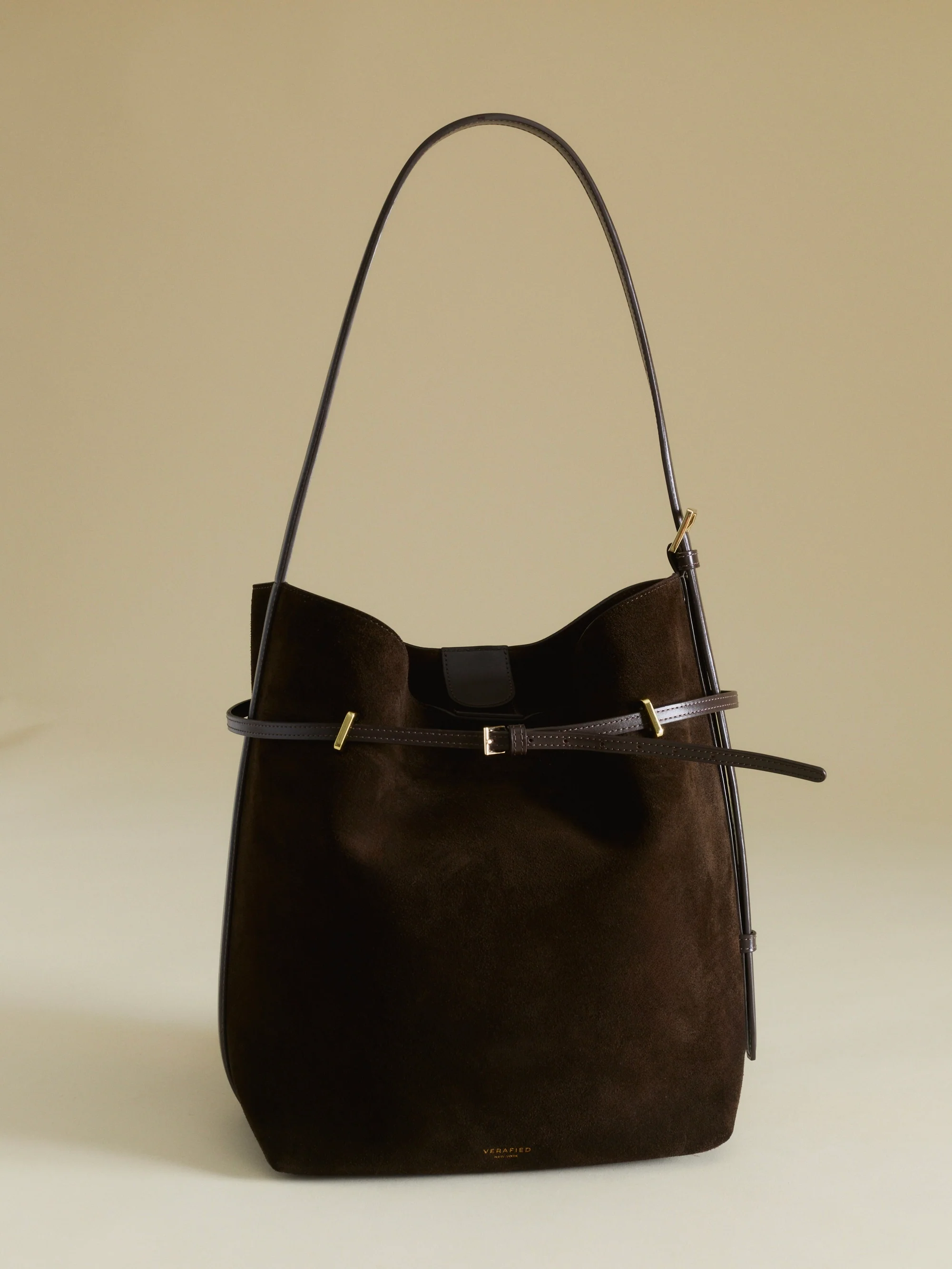 Espresso Suede Belted Tote Bag - Image 11