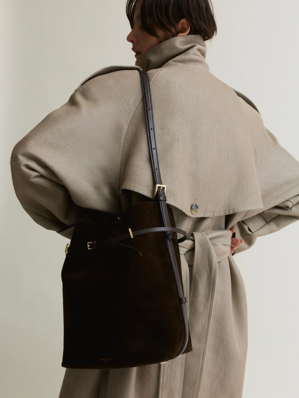 Espresso Suede Belted Tote Bag - Image 12