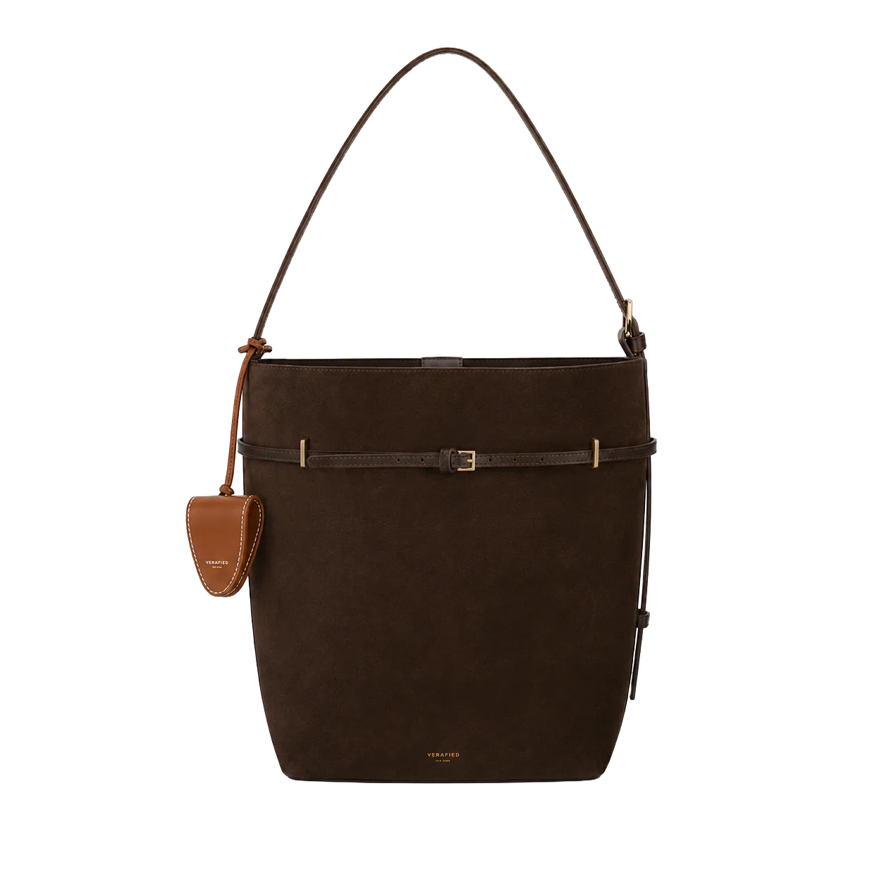 Espresso Suede Belted Tote Bag - Image 14