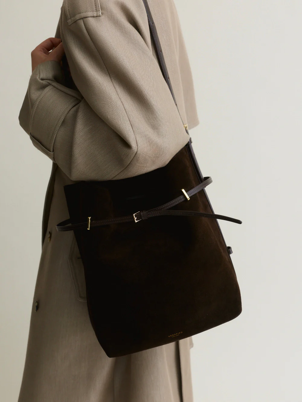 Espresso Suede Belted Tote Bag - Image 7