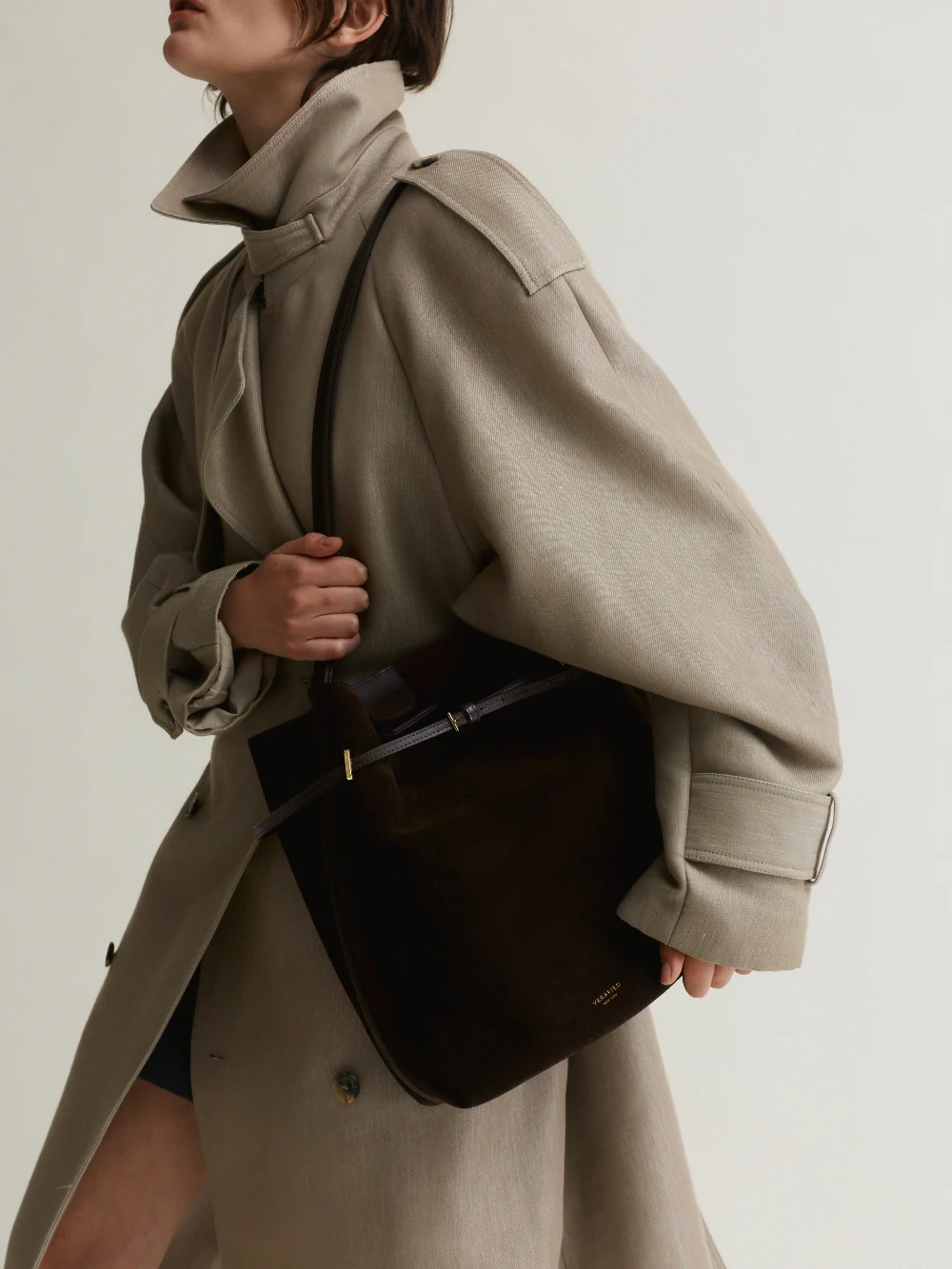 Espresso Suede Belted Tote Bag - Image 8