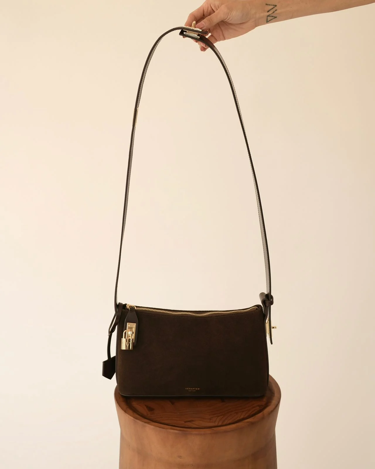 Gold Espresso Suede Hobo Bag - Image 12