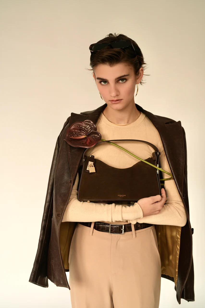 Gold Espresso Suede Hobo Bag - Image 7