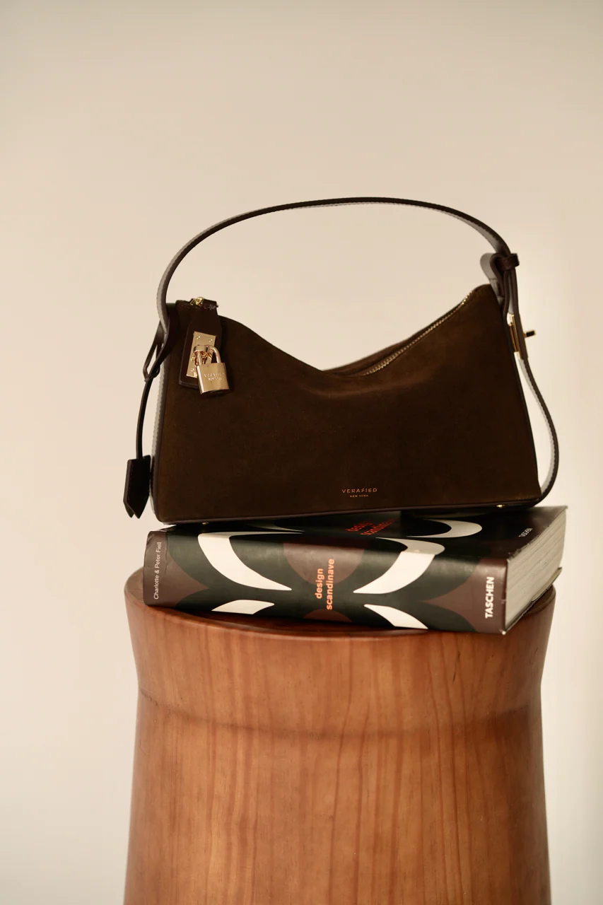 Gold Espresso Suede Hobo Bag - Image 8
