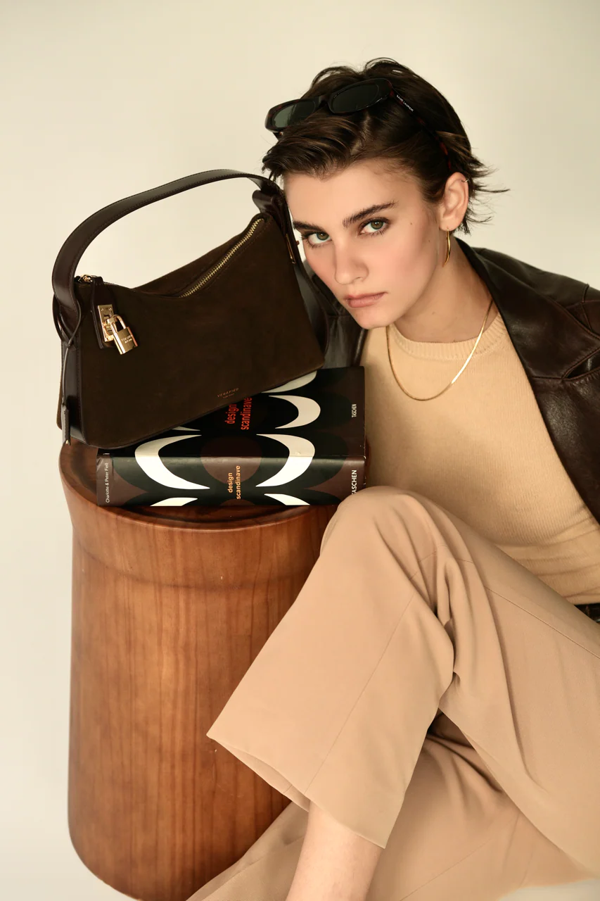 Gold Espresso Suede Hobo Bag - Image 9