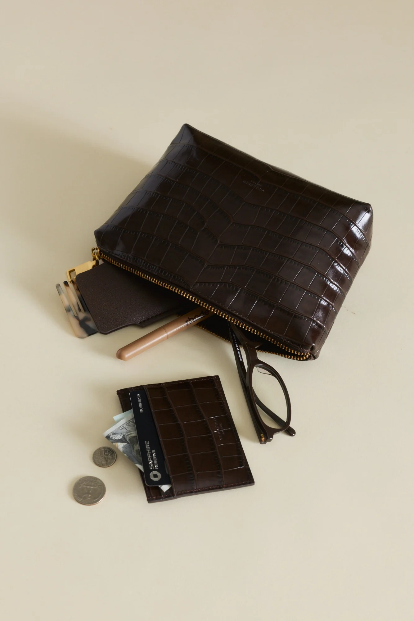 Mocha Croc Makeup Pouch - Image 10