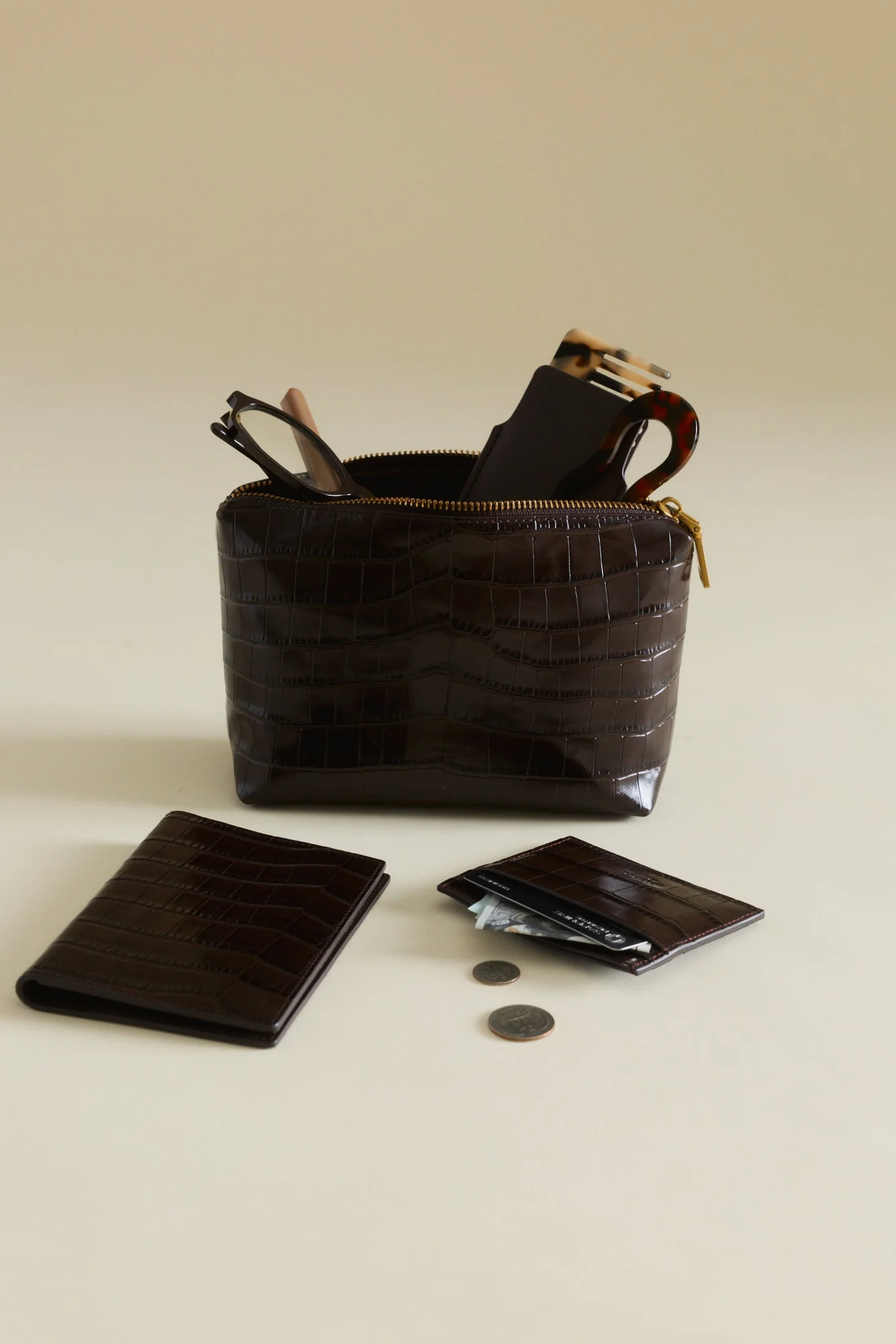 Mocha Croc Makeup Pouch - Image 9