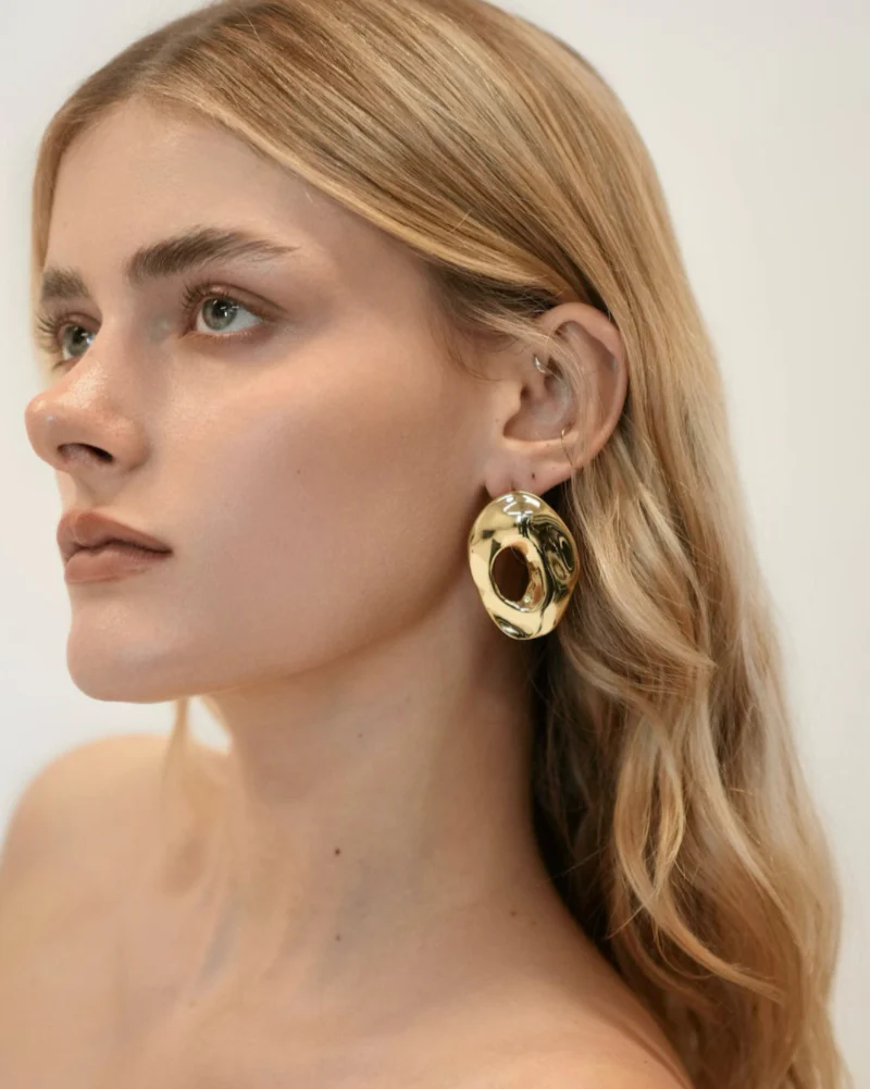 Gold Ripple Hoop Earrings - Image 2