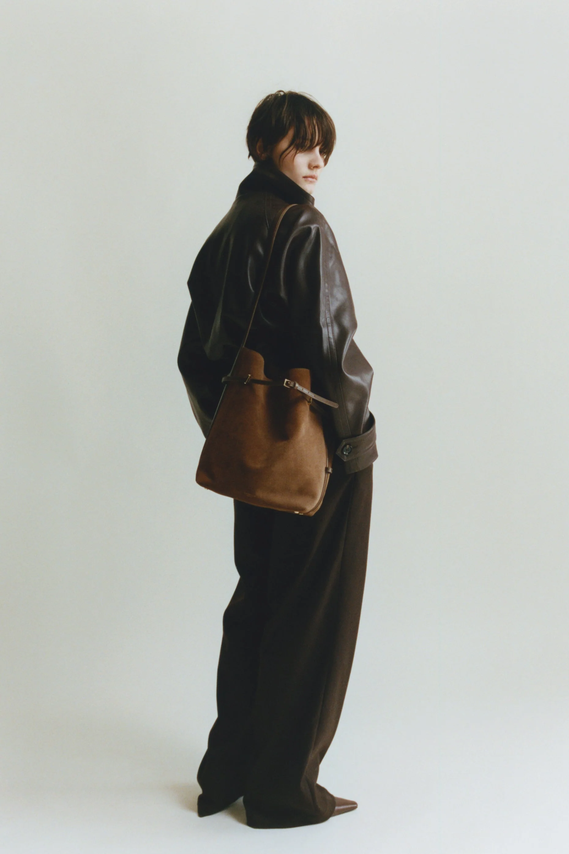 Toffee Suede Belted Tote Bag - Image 10