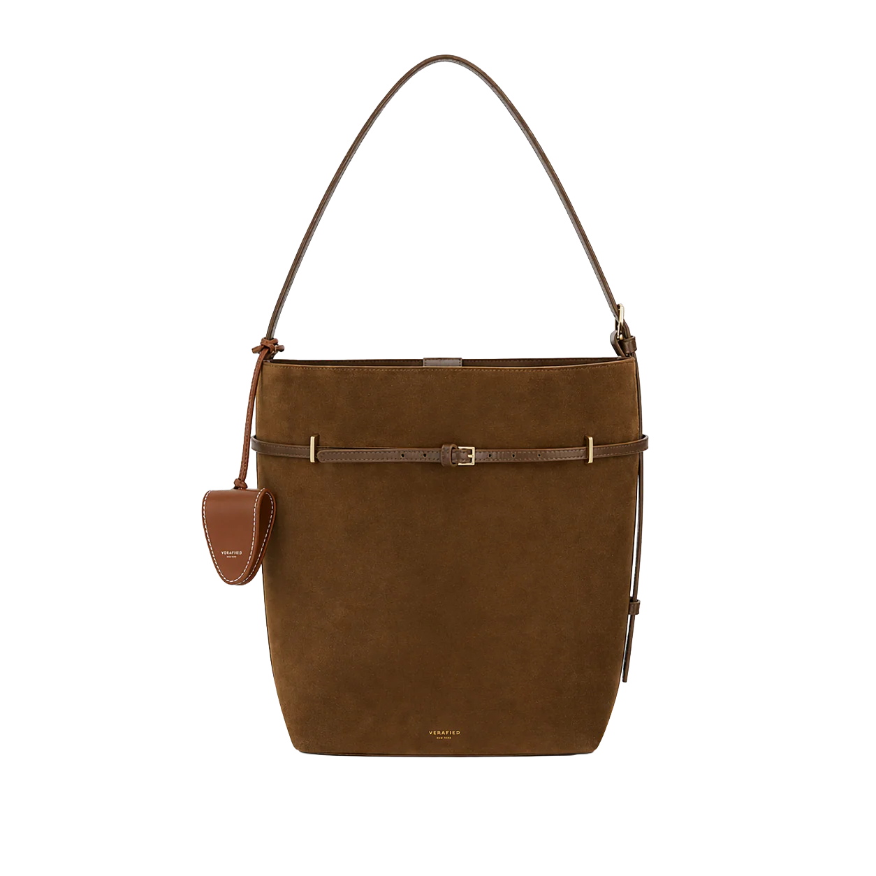 Toffee Suede Belted Tote Bag - Image 12